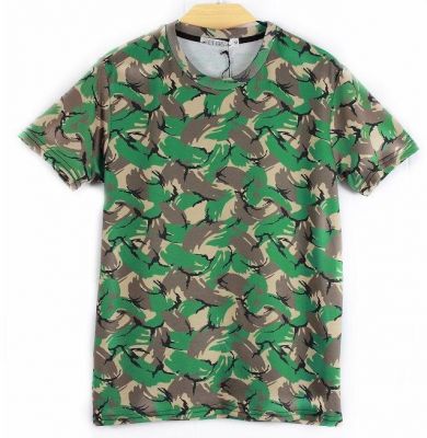 T shirt Camouflage Cartoon Vert Marron Beige Stretch pour Homme