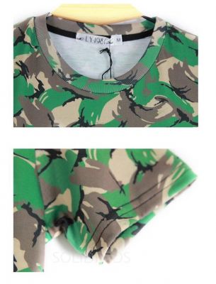 T shirt Camouflage Cartoon Vert Marron Beige Stretch pour Homme
