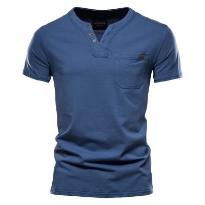 T-shirt coton col en V poche poitrine pour homme