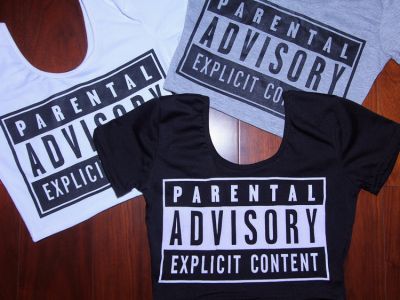 T shirt Court pour Femme Parental Advisory Explicit Noir Blanc