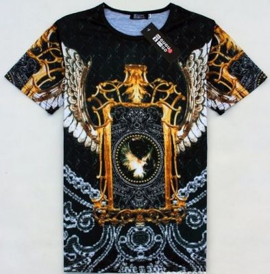 T shirt Hip Hop Eagle Chaine en Or Motif Noir Argent Swag