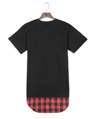 T-shirt Homme Long avec Extension Plaide Rouge Noir Carreaux