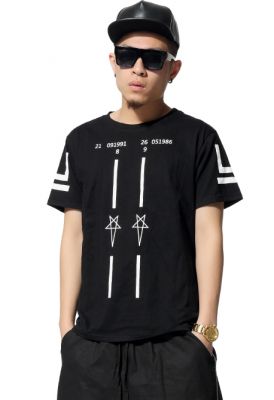 T-shirt Lignes Stars 21 Imprimé Blanc Trap Swag All Black