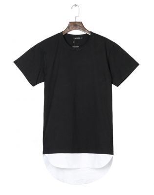 T-shirt Long Oversize Noir avec Extension Bas Blanche