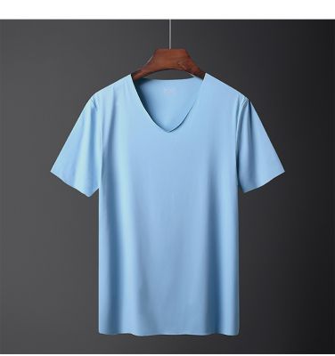 T-shirt manches courtes à séchage rapide pour homme tissu couleur unie col en v