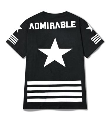T shirt Noir Admirable Etoiles Rayures Blanches Swag