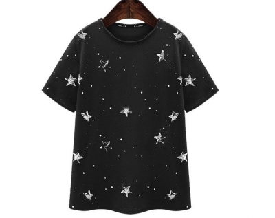 T shirt Oversize Large pour Femme avec Motif Etoiles Galaxie