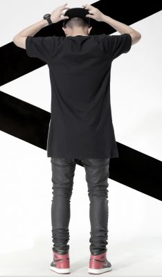 T-shirt Oversize Long Homme avec Fermeture Eclaire Côté