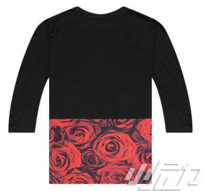 T shirt Oversize Roses Bicolor avec Moitié Solide Moitié Motif Fleurs