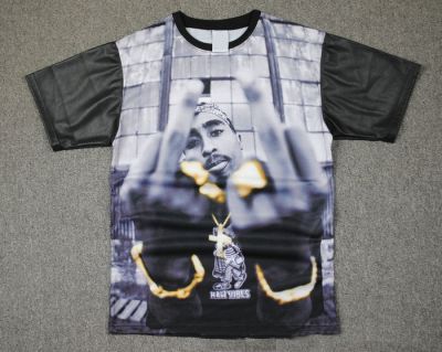 T shirt Tupac Fuck Doigt D’Honneur Manches Cuir