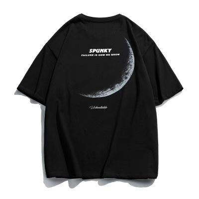 T-shirt à manches courtes en coton avec imprimé éclipse lunaire unisexe