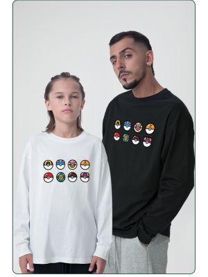 T-shirt enfant à manches longues motif Pikachu et Pokéballs