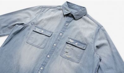 Chemise en Jeans pour Homme Coudes Troués Destroyed Denim