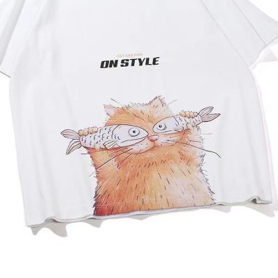 Tee-shirt col rond imprimé chat-poisson pour homme