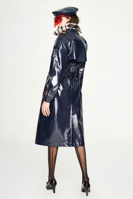 Trench-coat long en simili cuir pour femme avec effet brillant