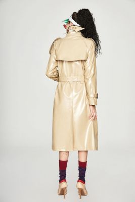 Trench-coat long en simili cuir pour femme avec effet brillant
