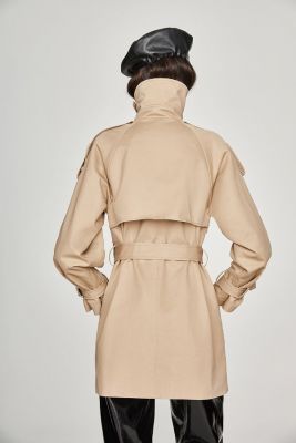 Trench-coat mi-long pour femme structuré avec lanières manches