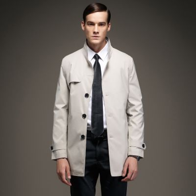 Trench Homme Long Boutonnage Simple avec Col Fin