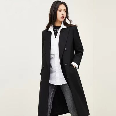 Trench coat long double boutonnage pour femme