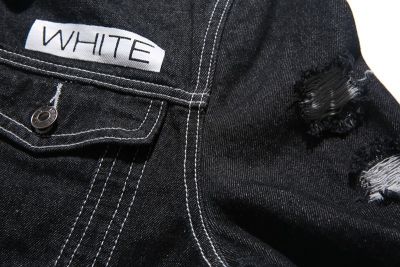 Veste à jeans pour homme avec dechirures manches et inscription white