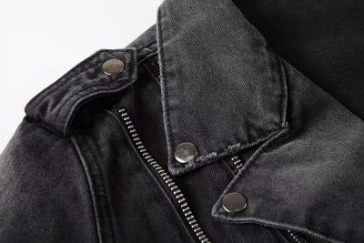 Veste en jeans noire biker coupe perfecto