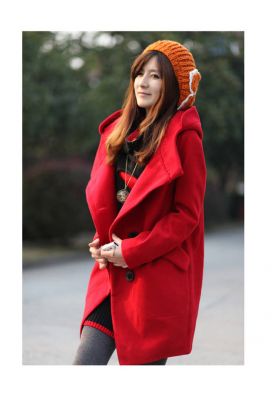Manteau duffle en laine pour femme avec large capuche