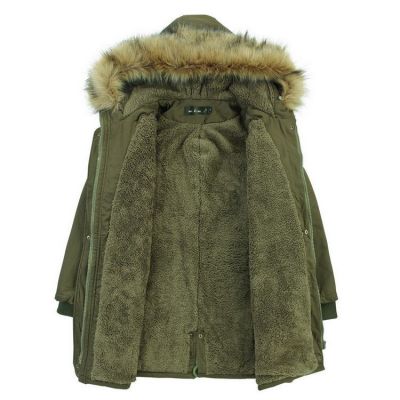 Manteau trench pour femme avec capuche lignée de fourrure