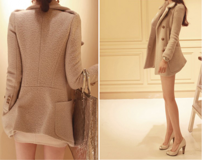 Manteau hiver long pour femme en laine synthétique avec double boutonnage