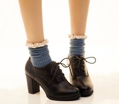 Chaussures à petit talon pour femme retro tendance vintage à lacets