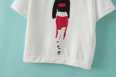 T shirt Silhouette Rouge à Levres pour Femme Manches Courtes