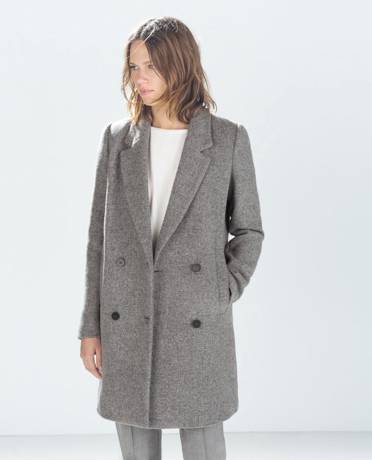 manteau long en laine gris femme